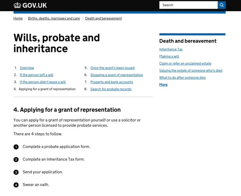 Gov uk design - grant of probate