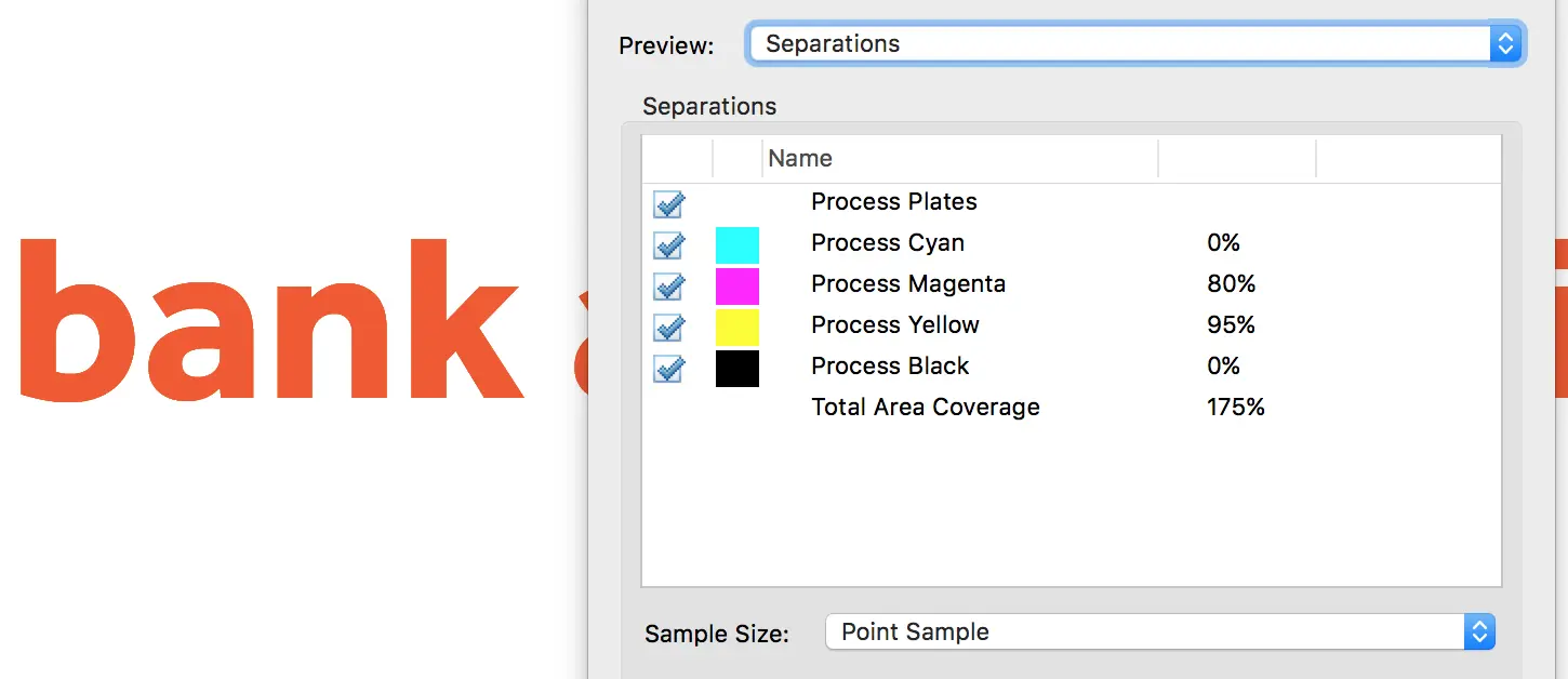 Acrobat Pro output preview showing CMYK