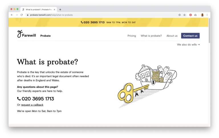 Farewill probate website screenshot